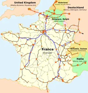 Carte du réseau ferroviare des TGV